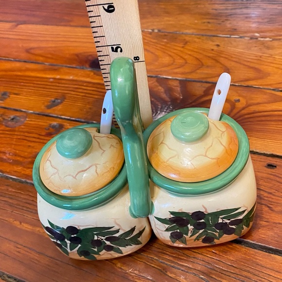 Condiment Spice Jar Container Set Buttercream Olive Branch Design - Picture 9 of 11
